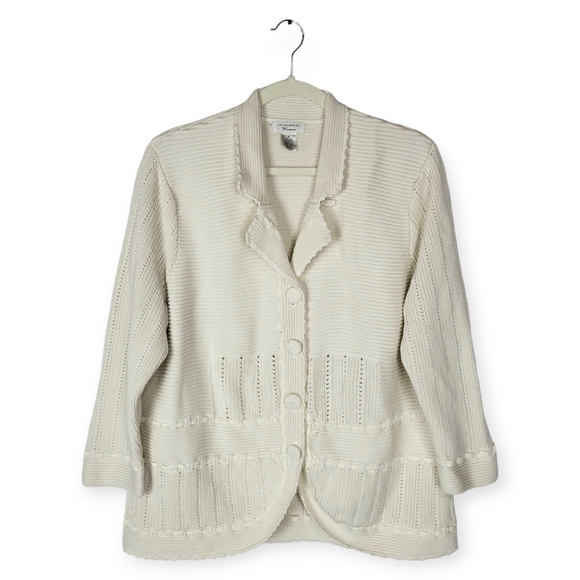 Laura Ashley Sweaters - Vintage Laura Ashley Cream Dainty Ribbon 3/4 Sleeve Sweater Blazer